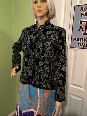First Option Womens Black Floral Embroidered Jacket